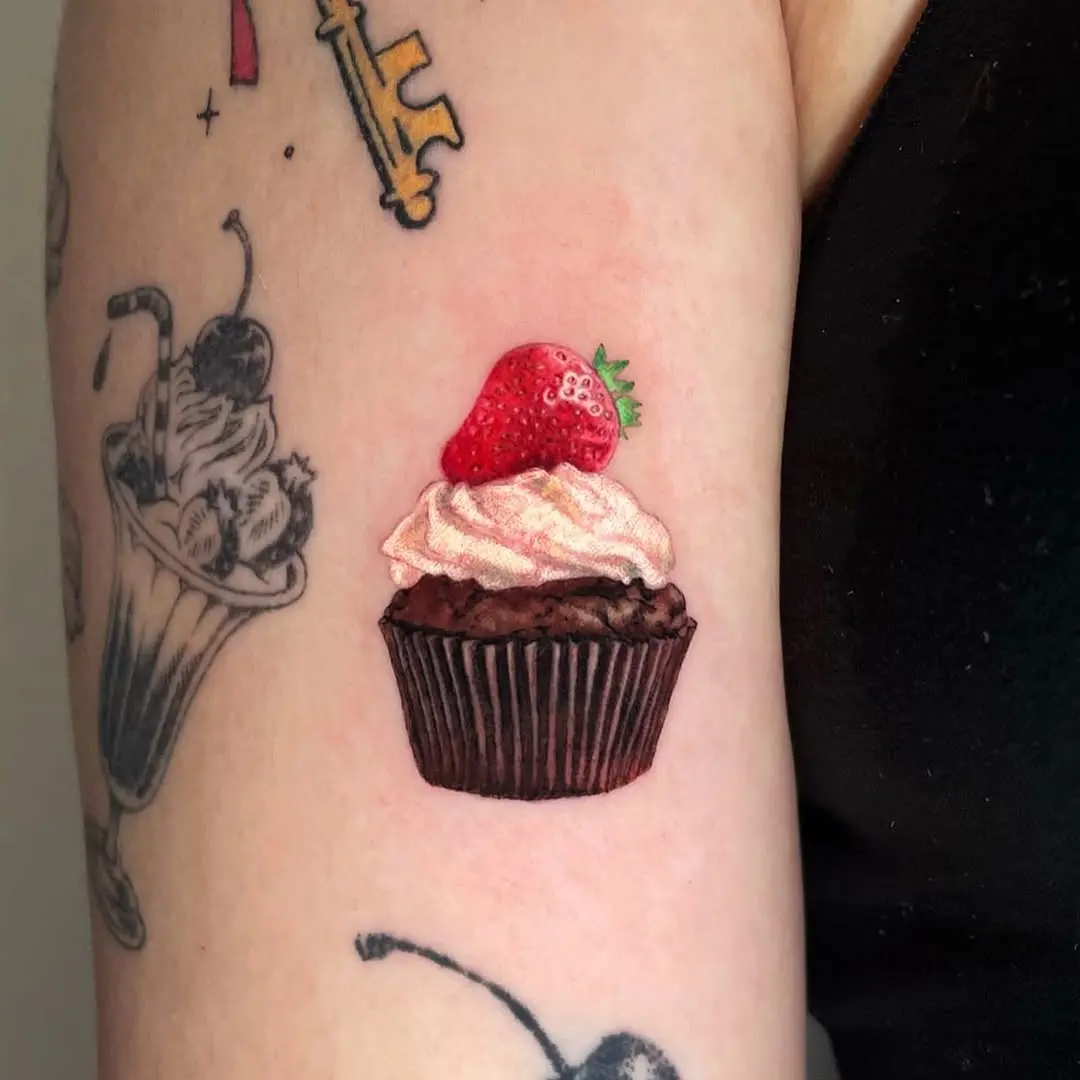 Sweet Cupcake Tattoo with Strawberry Delight