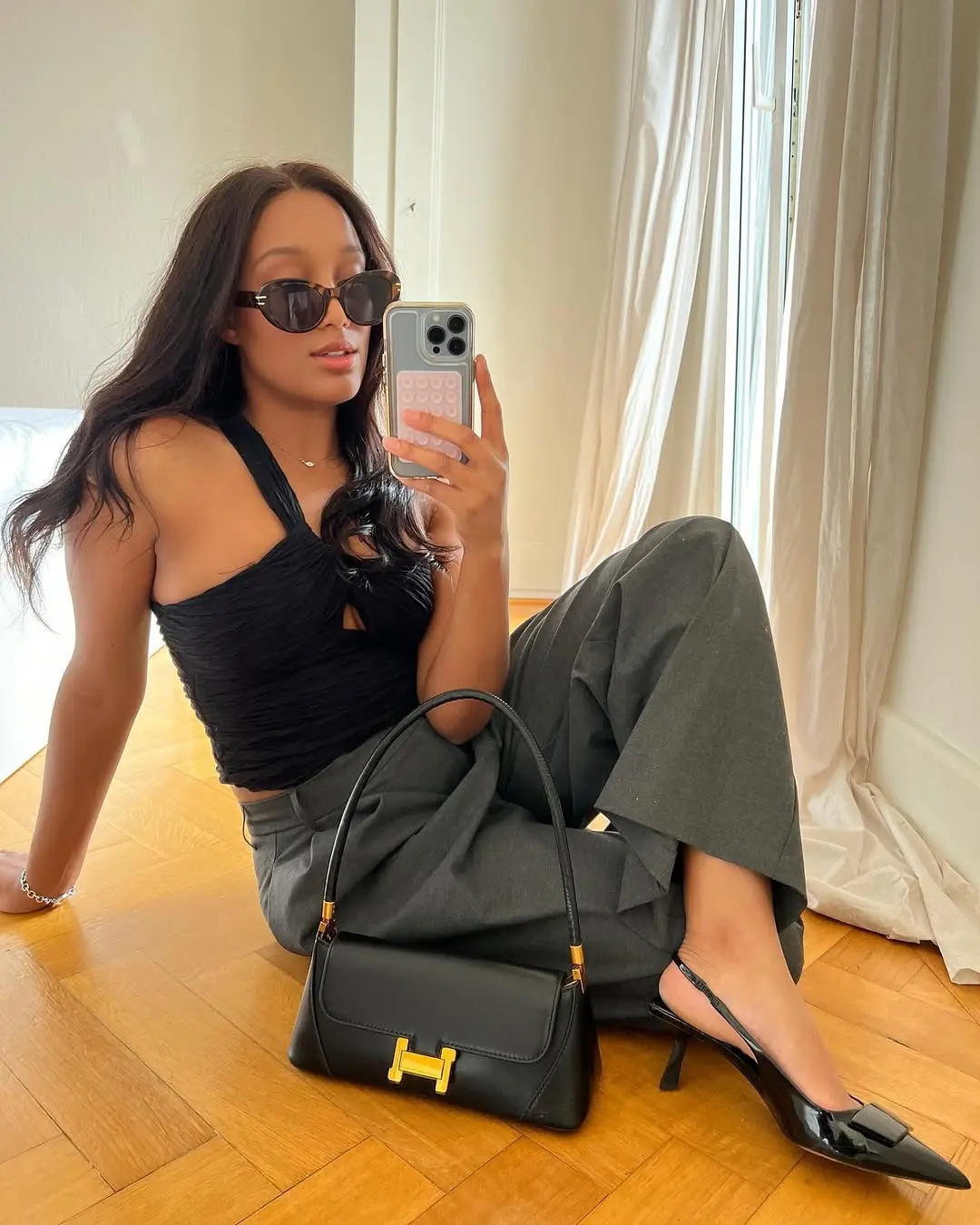 Chic Black and Gray Date Night Look