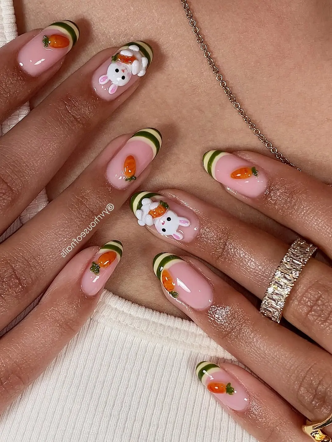 Cute Easter Bunny and Carrot Nail Art