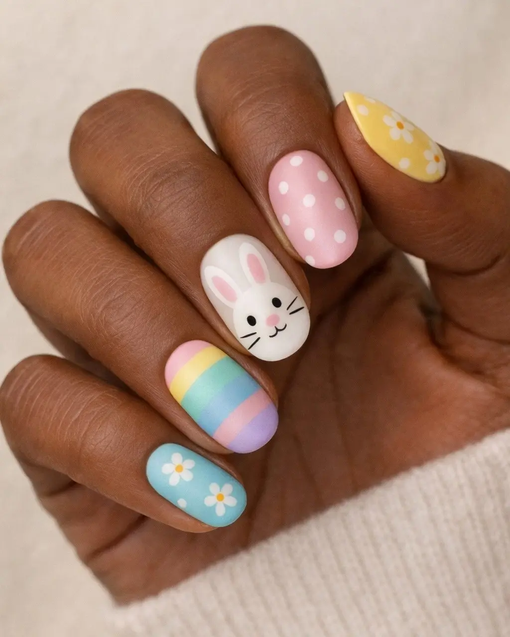 Charming Easter-themed nail art with playful designs