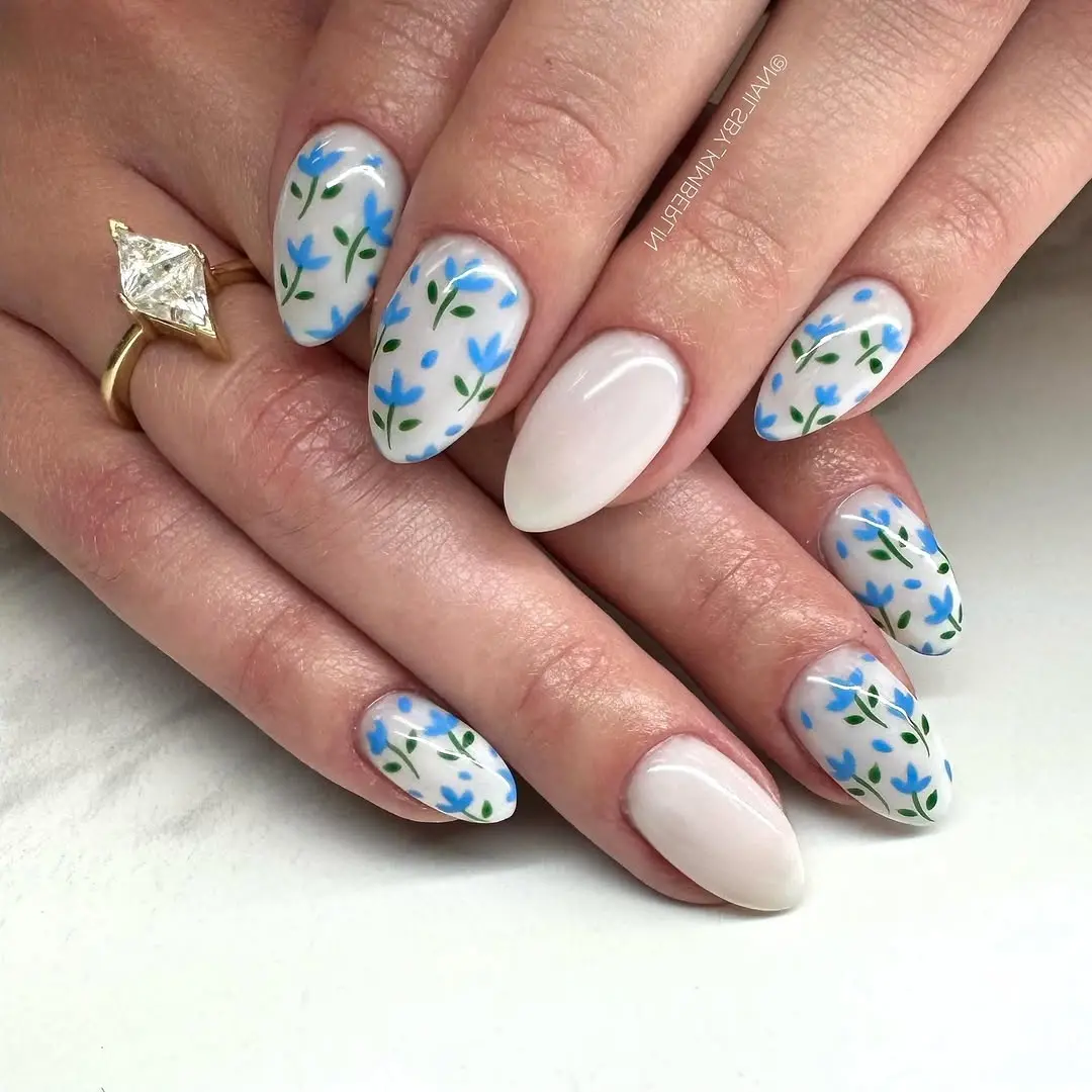 Delicate spring floral nail art for Easter