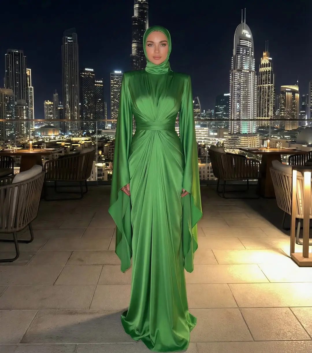 Chic green maxi dress for evening elegance