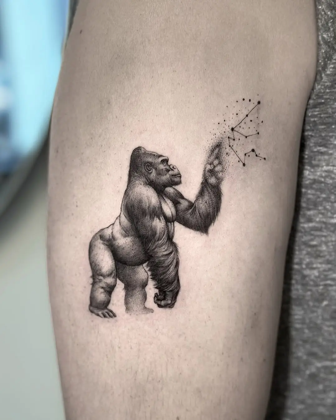 Artistic gorilla tattoo with a cosmic twist