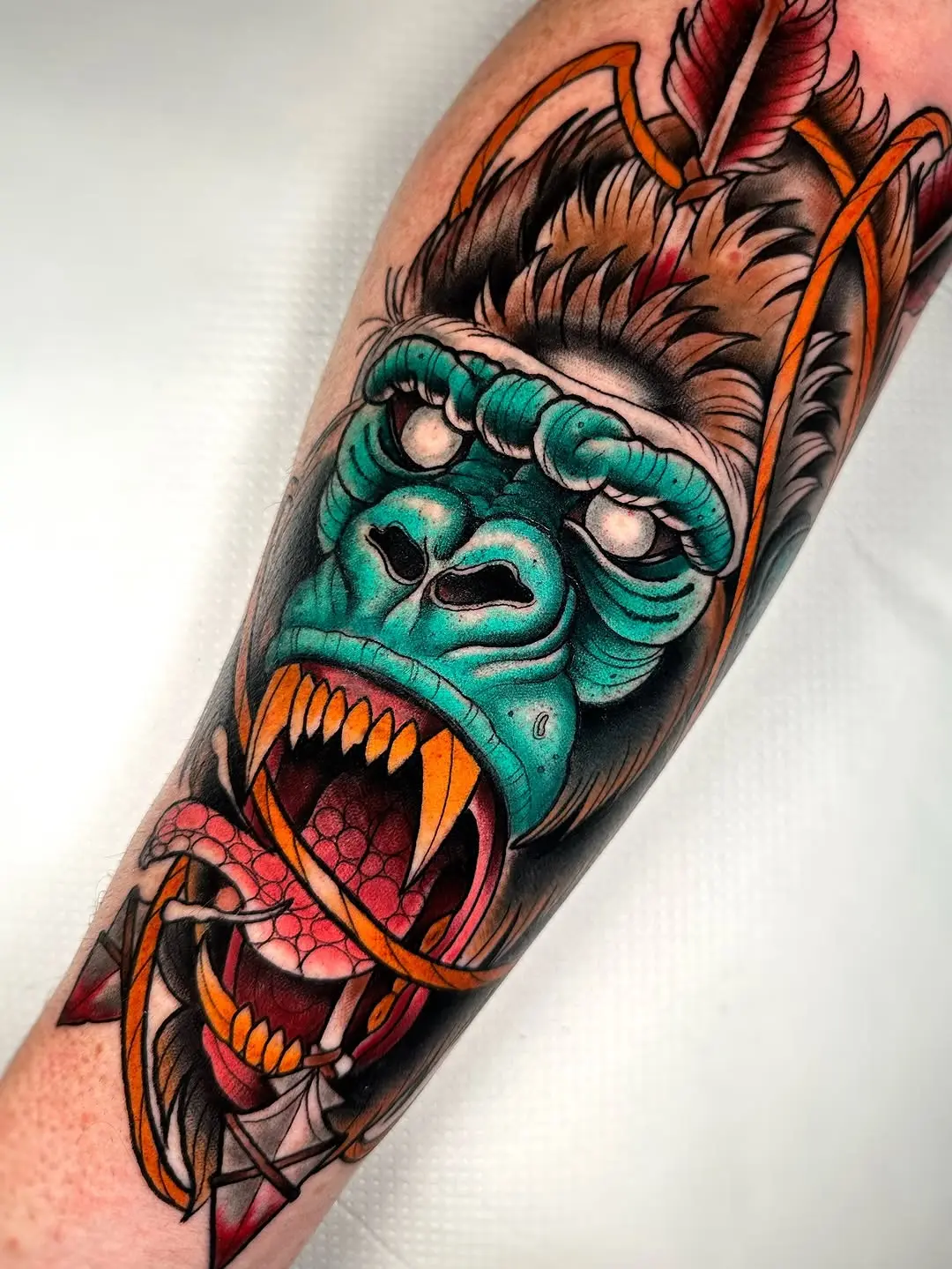 Vivid Gorilla Tattoo with Dynamic Colors