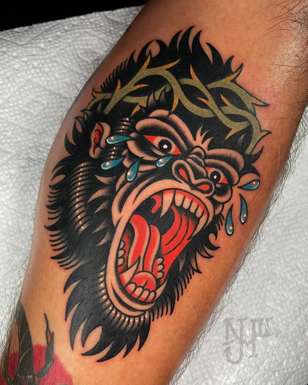 Bold Gorilla Tattoo with Dynamic Expression
