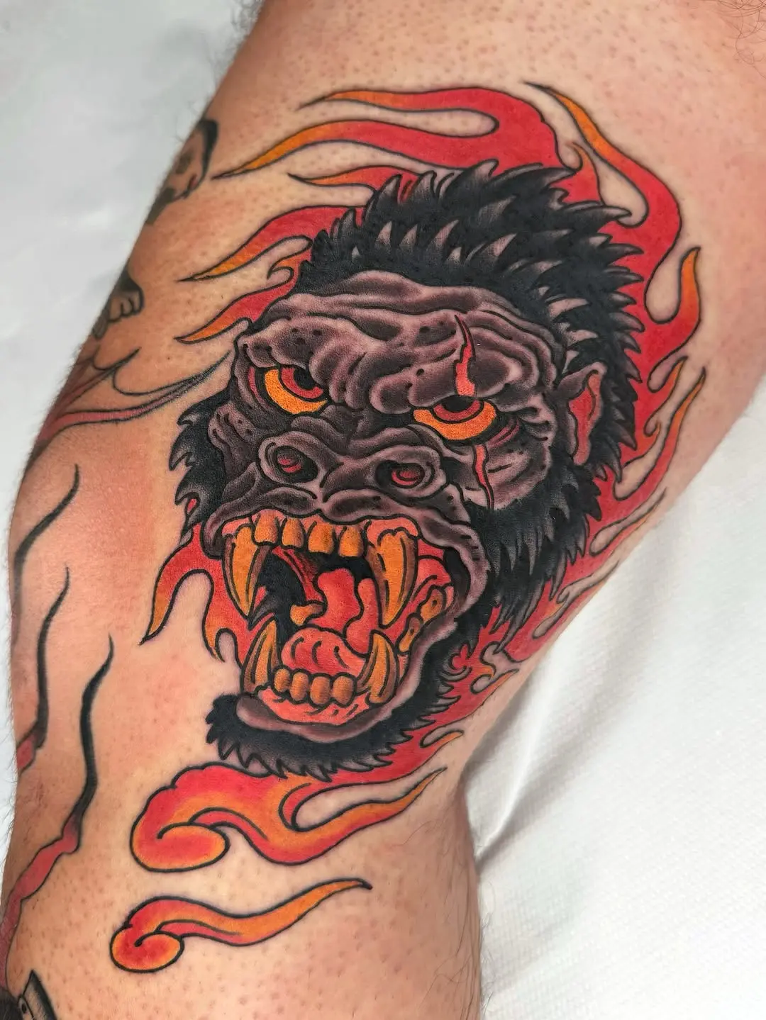 Fierce gorilla tattoo with vibrant colors
