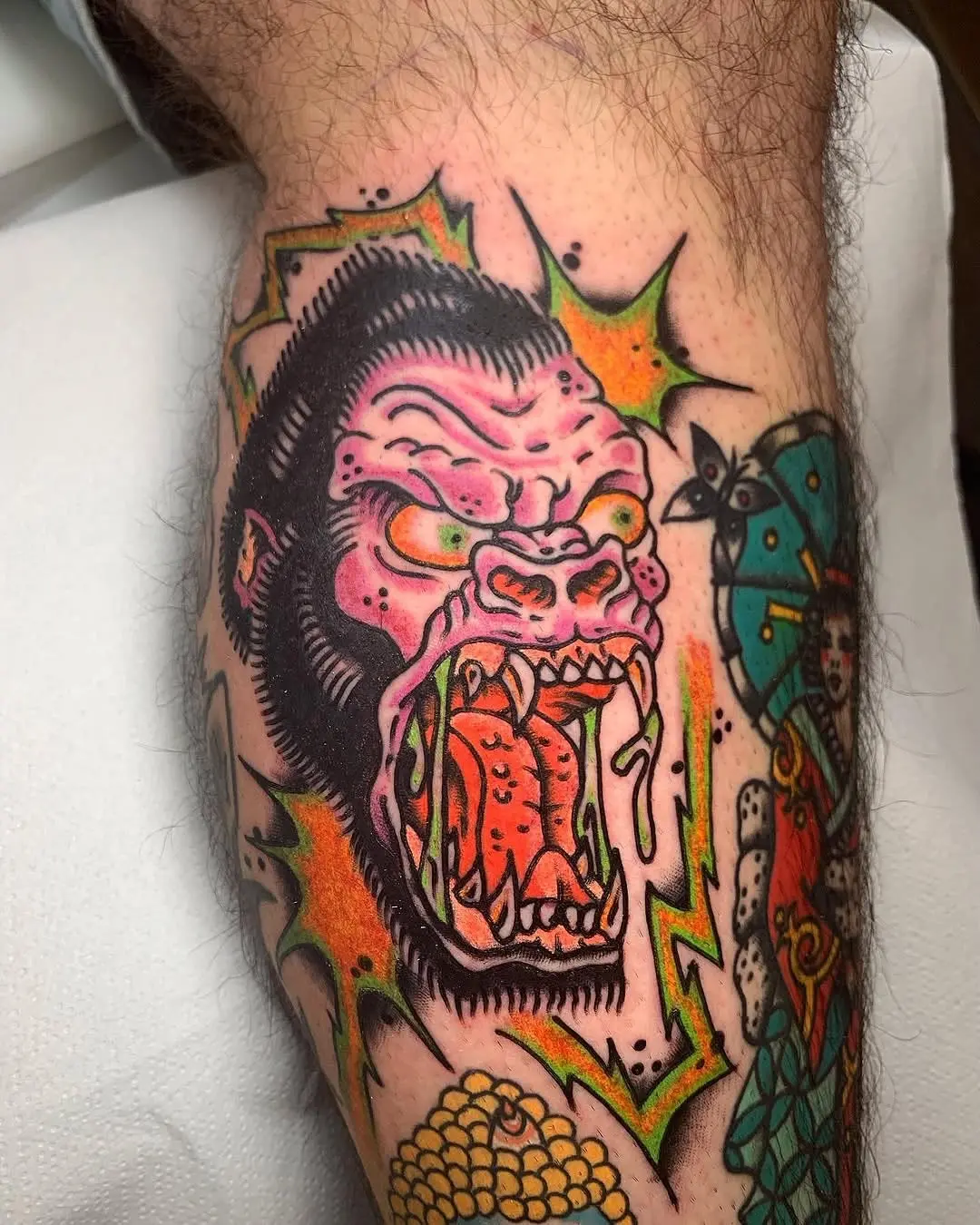 Bold and vibrant gorilla tattoo design