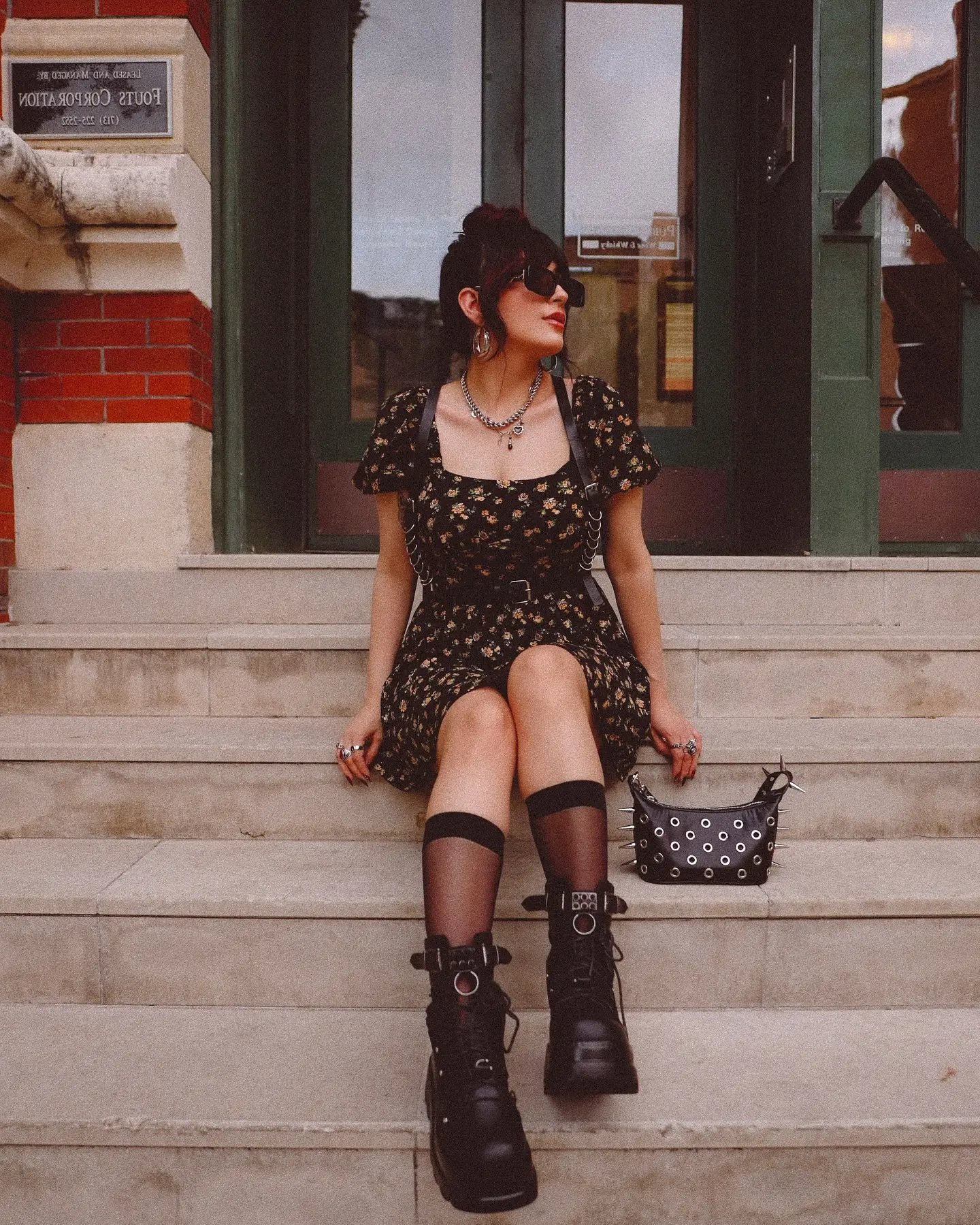 Floral gothic dress with bold accessories