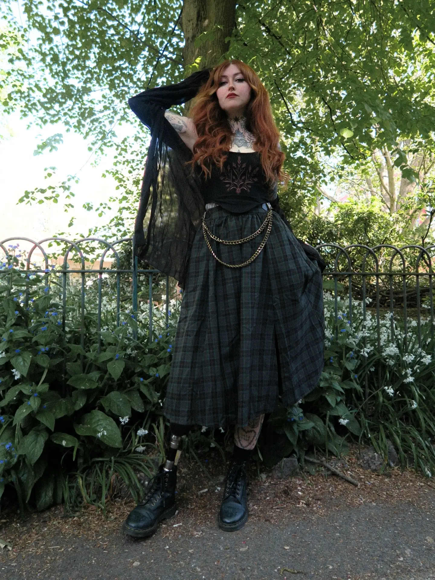 Elegant gothic outfit in a natural setting
