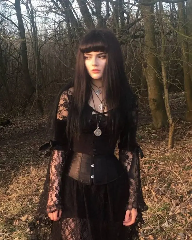 Elegant Lace Goth Outfit in Nature Setting