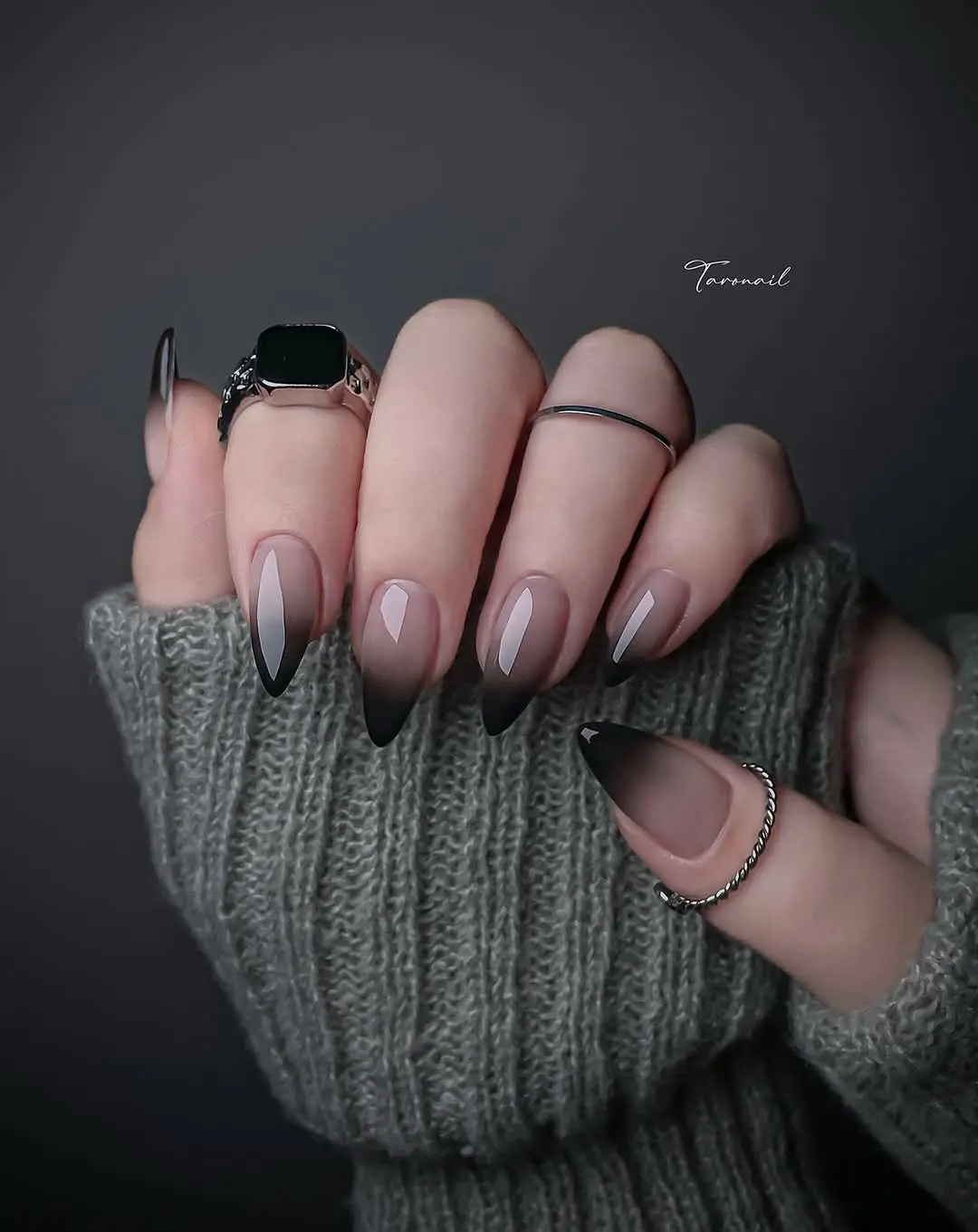 Chic black gradient gothic nail design