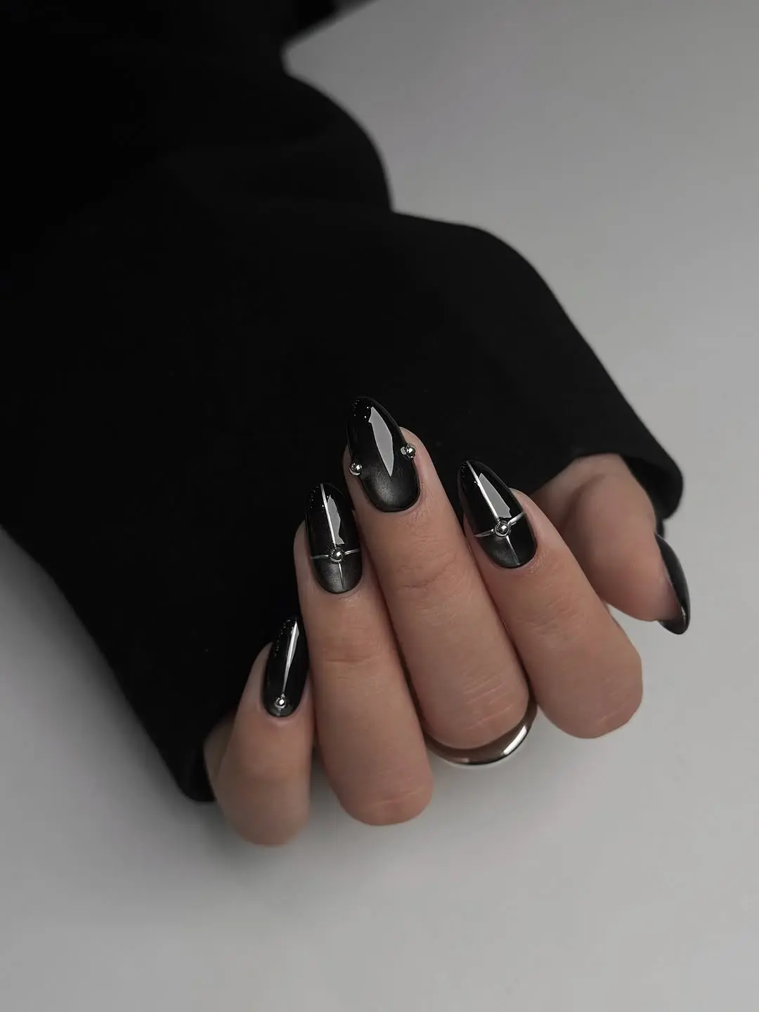 Elegant Gothic Nails with Sparkling Accents