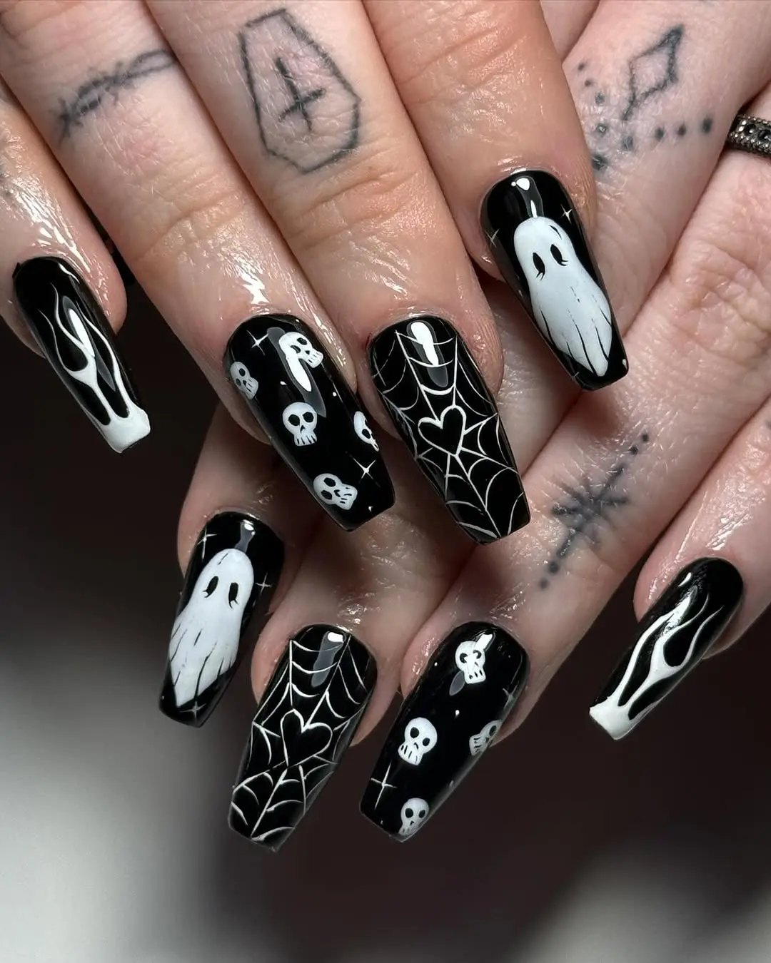Chic Gothic Nails with Ghostly Designs