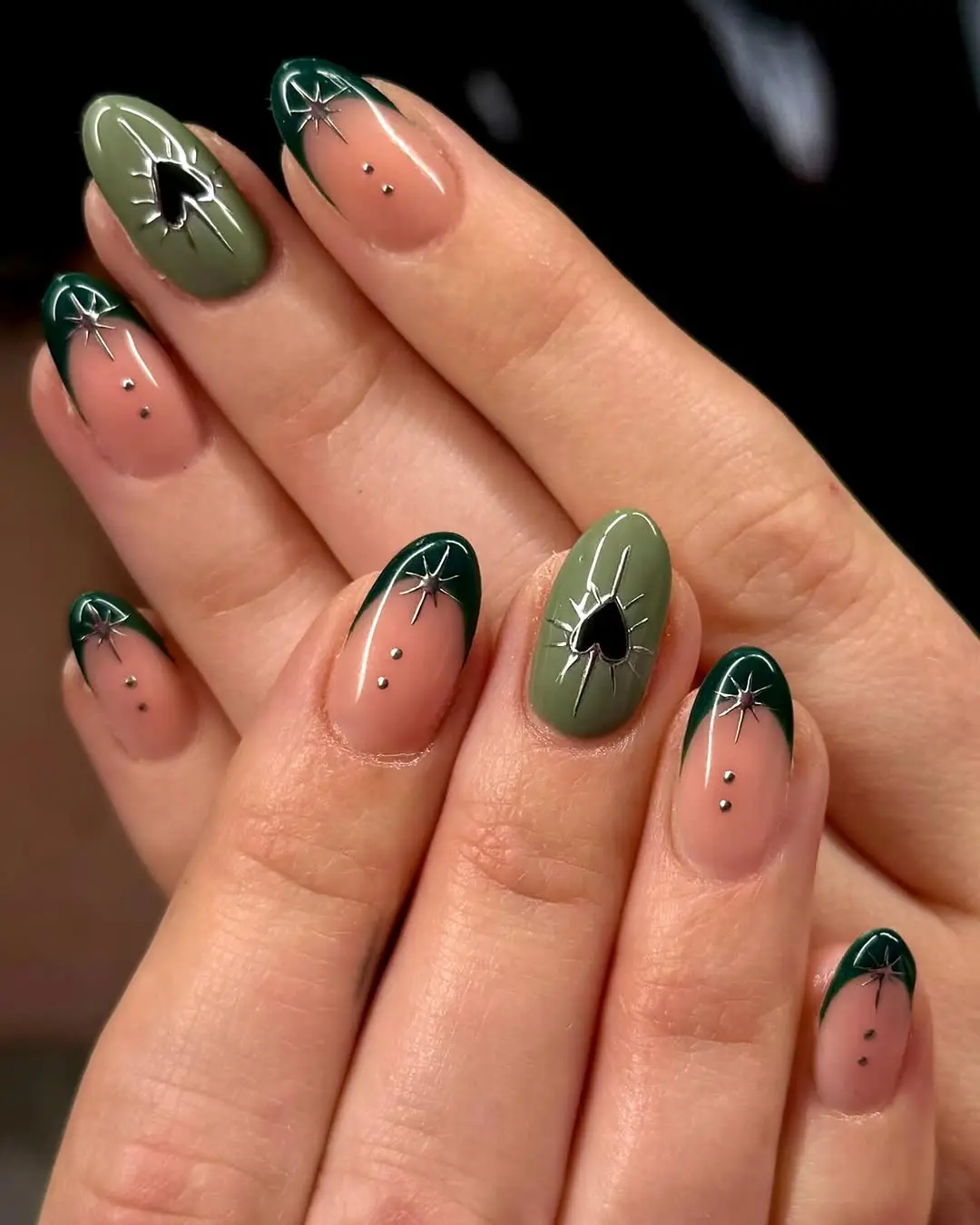 Eerie green and black gothic nail art
