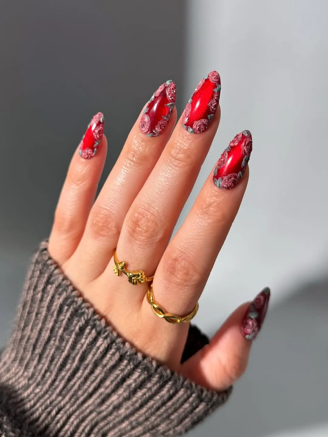 Stunning Red Rose Gothic Nail Design
