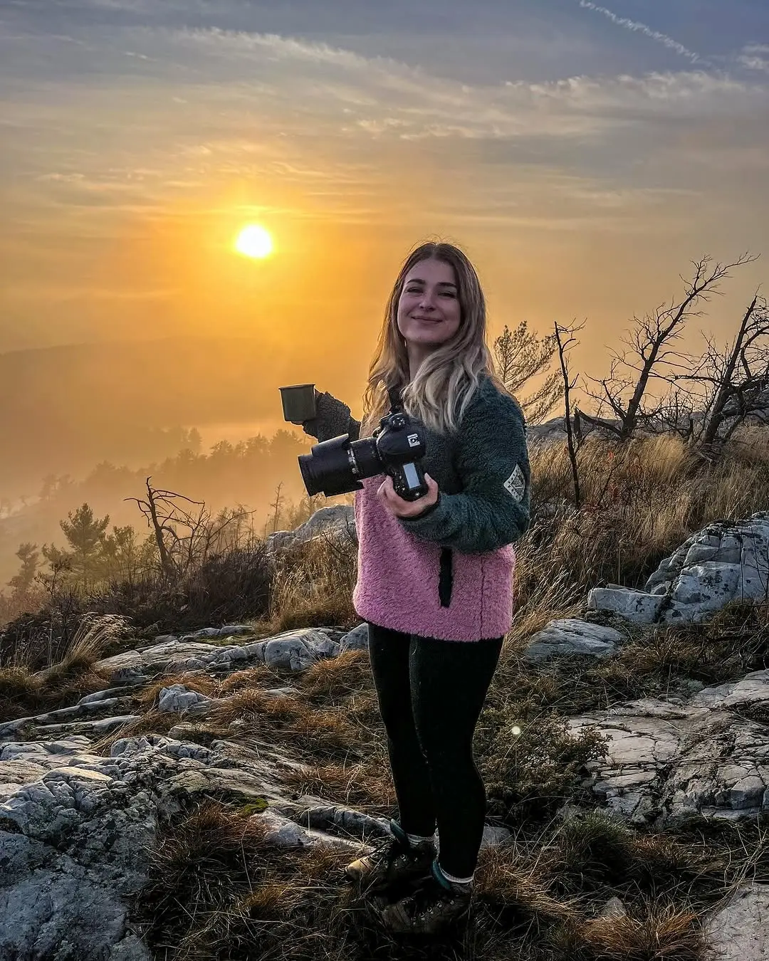 Cozy outfit for sunset photography adventures