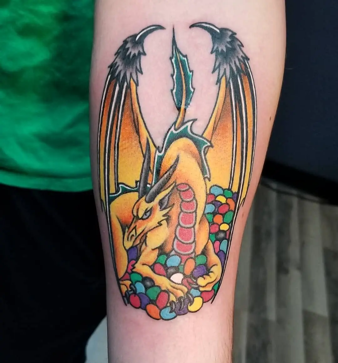 Vibrant jelly bean dragon tattoo design