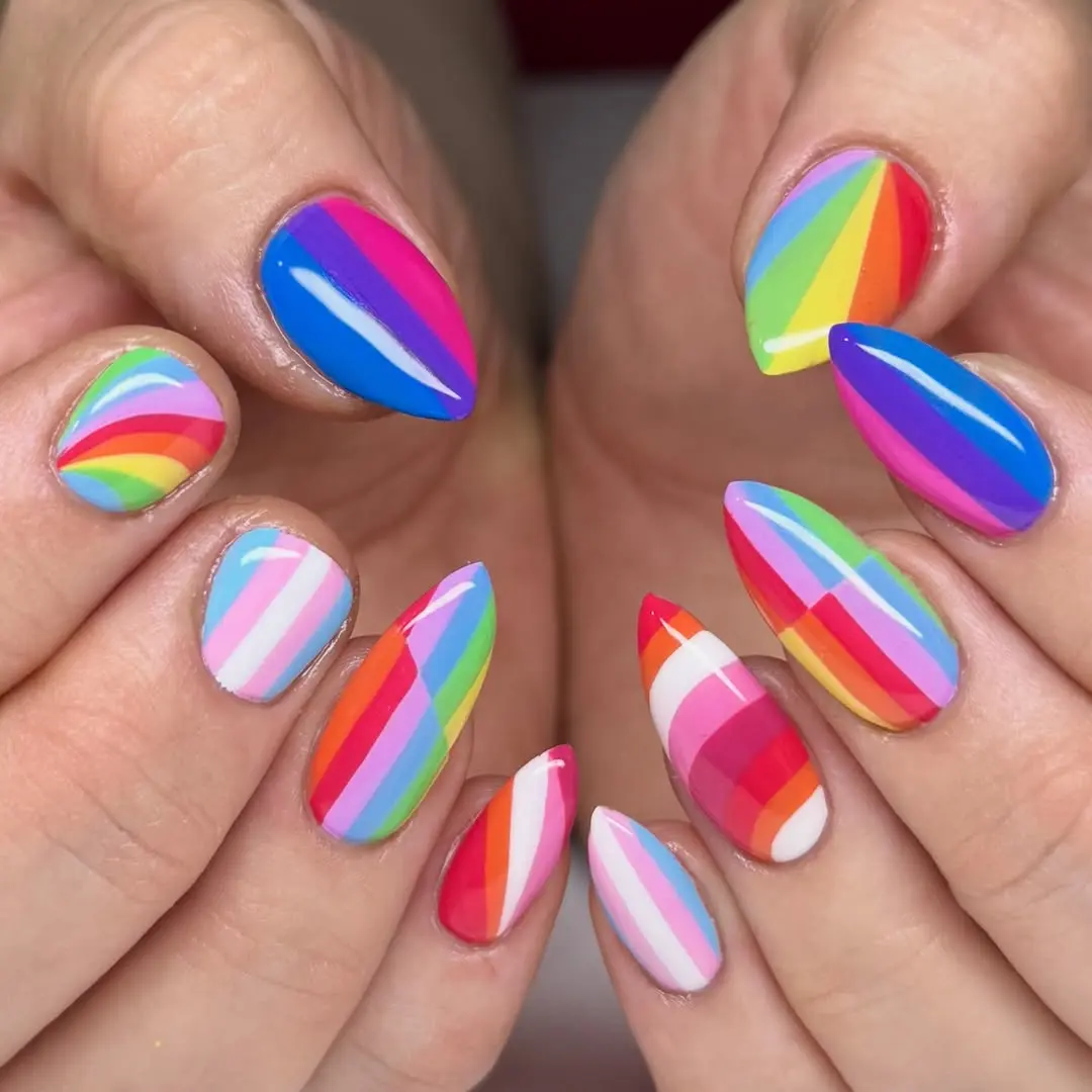 Vibrant Rainbow Design for LGTB Nails