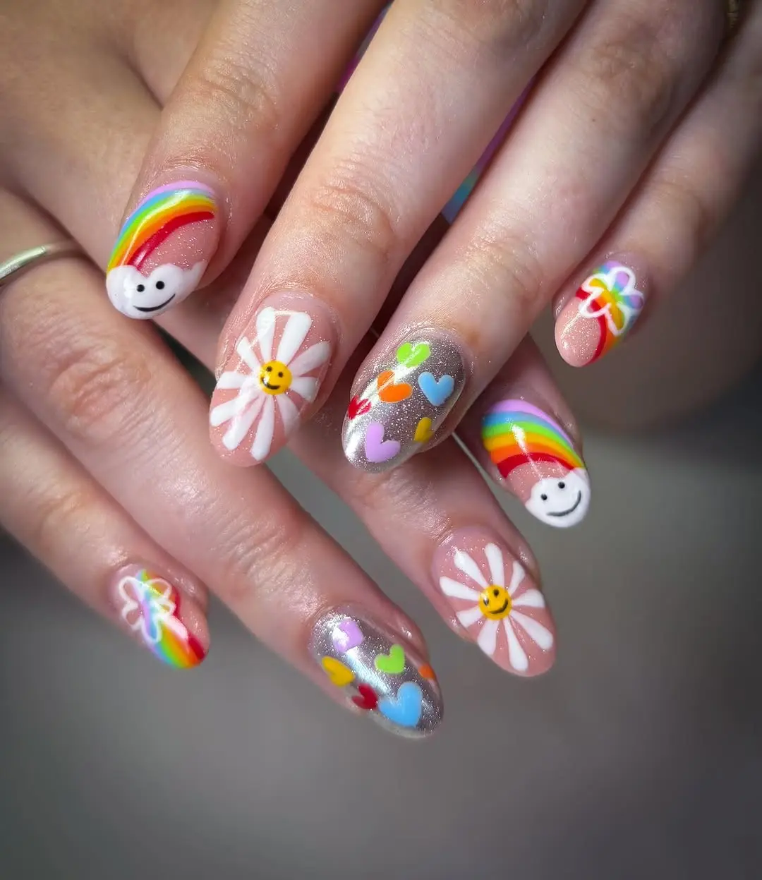 Colorful nails with playful rainbow designs