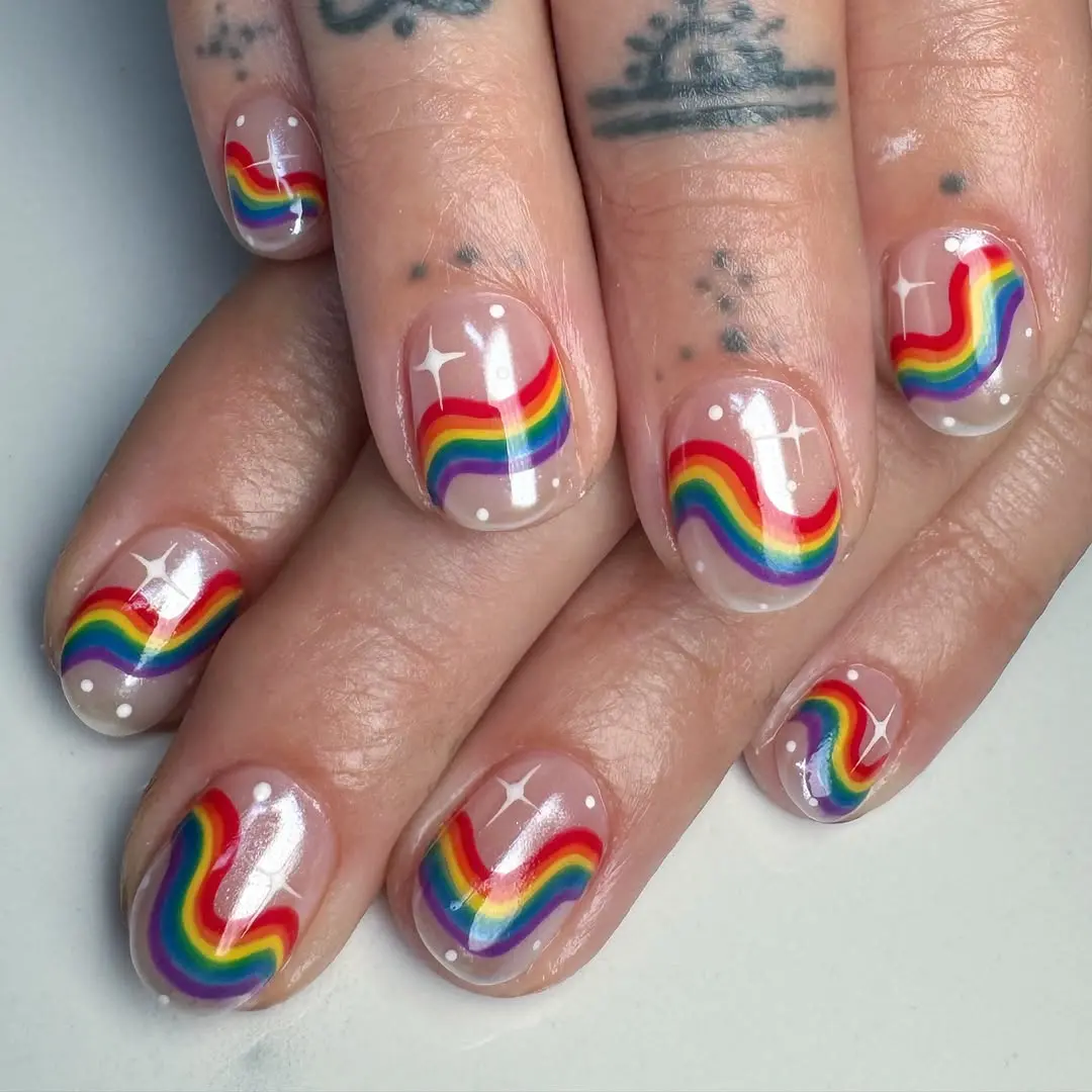 Vibrant rainbow waves on elegant nails