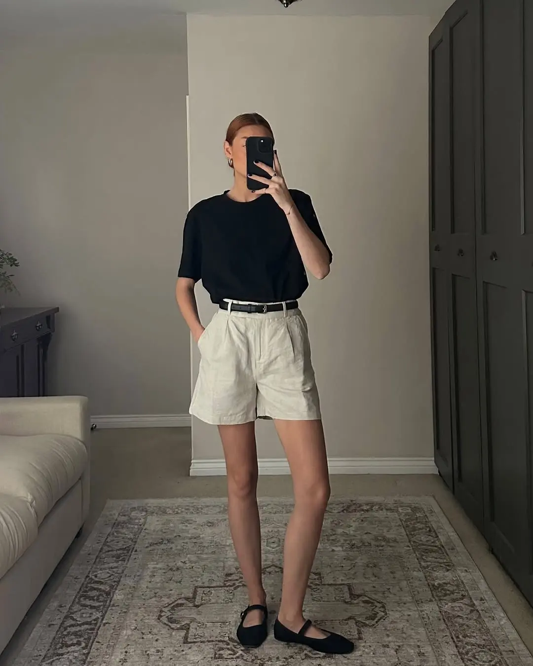 Chic Linen Shorts and Black Tee Ensemble