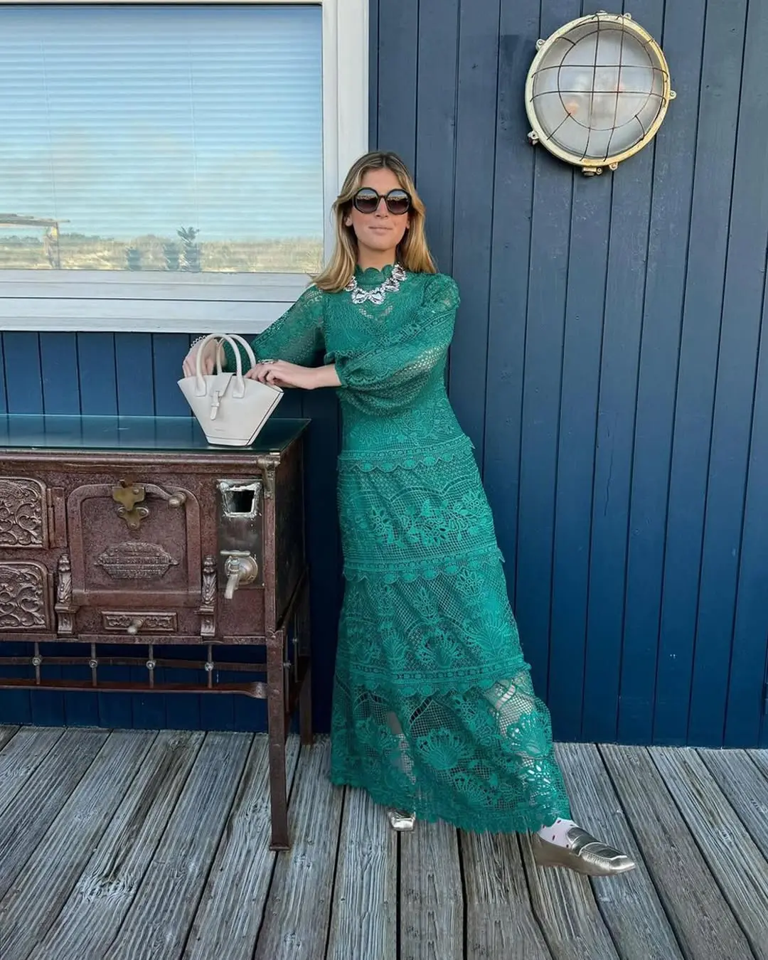 Elegant green lace maxi dress for any occasion