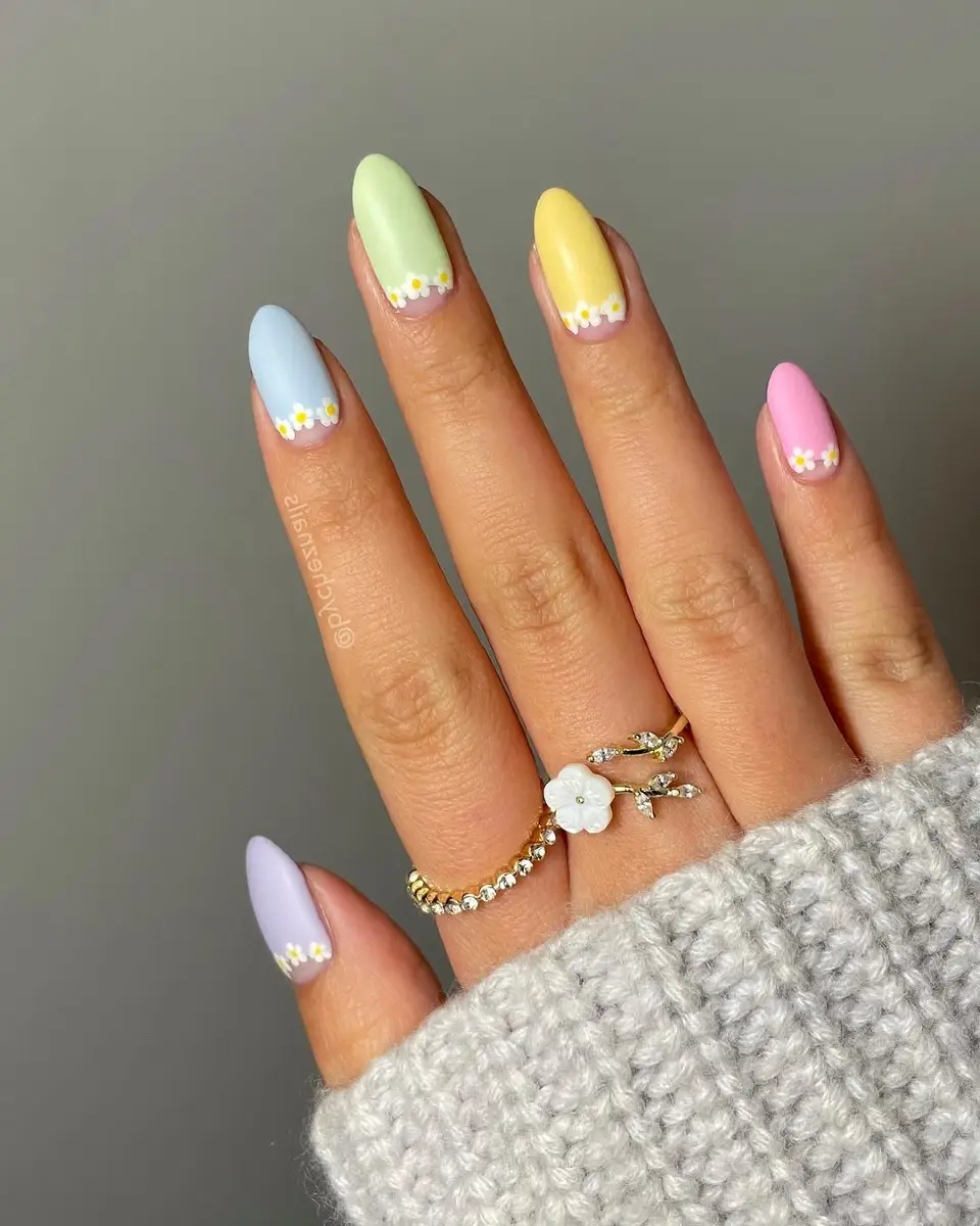 Vibrant Pastel Nails With Floral Accents