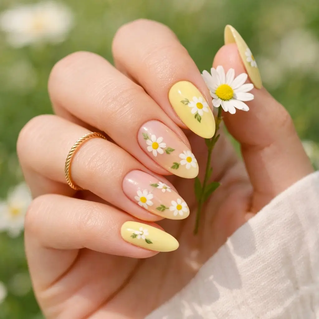 Charming pastel nails with delicate floral accents