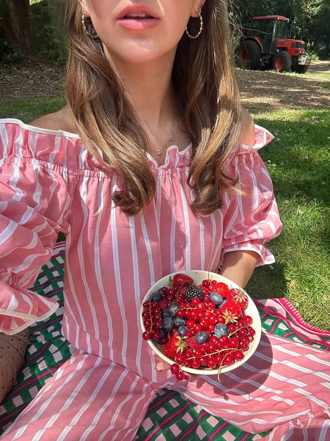 Chic Pink Striped Picnic Look