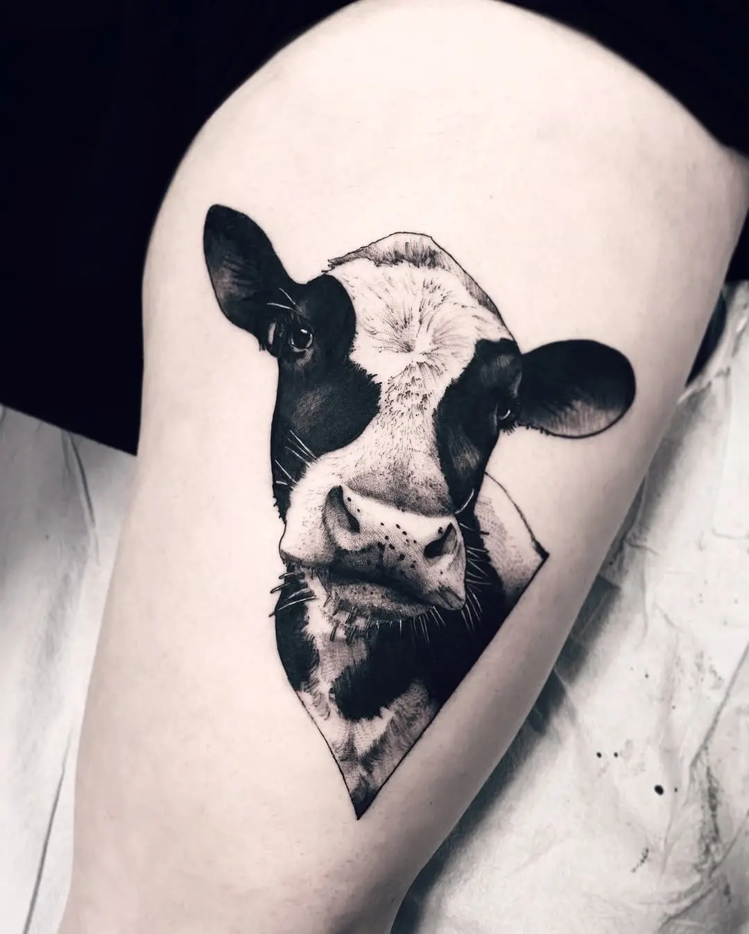 Stunning Realistic Cow Tattoo on Thigh