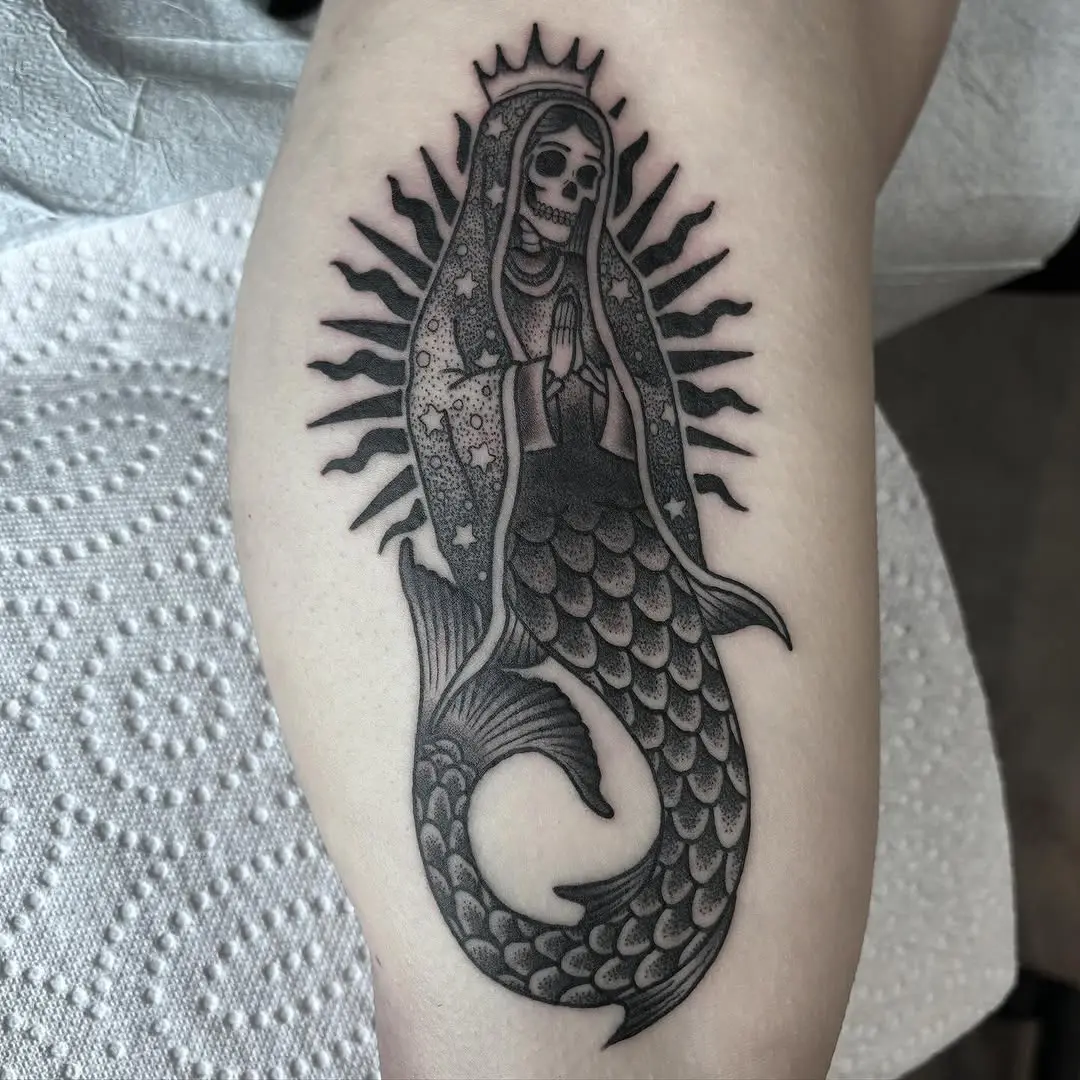 Unique Santa Muerte Mermaid Tattoo Design