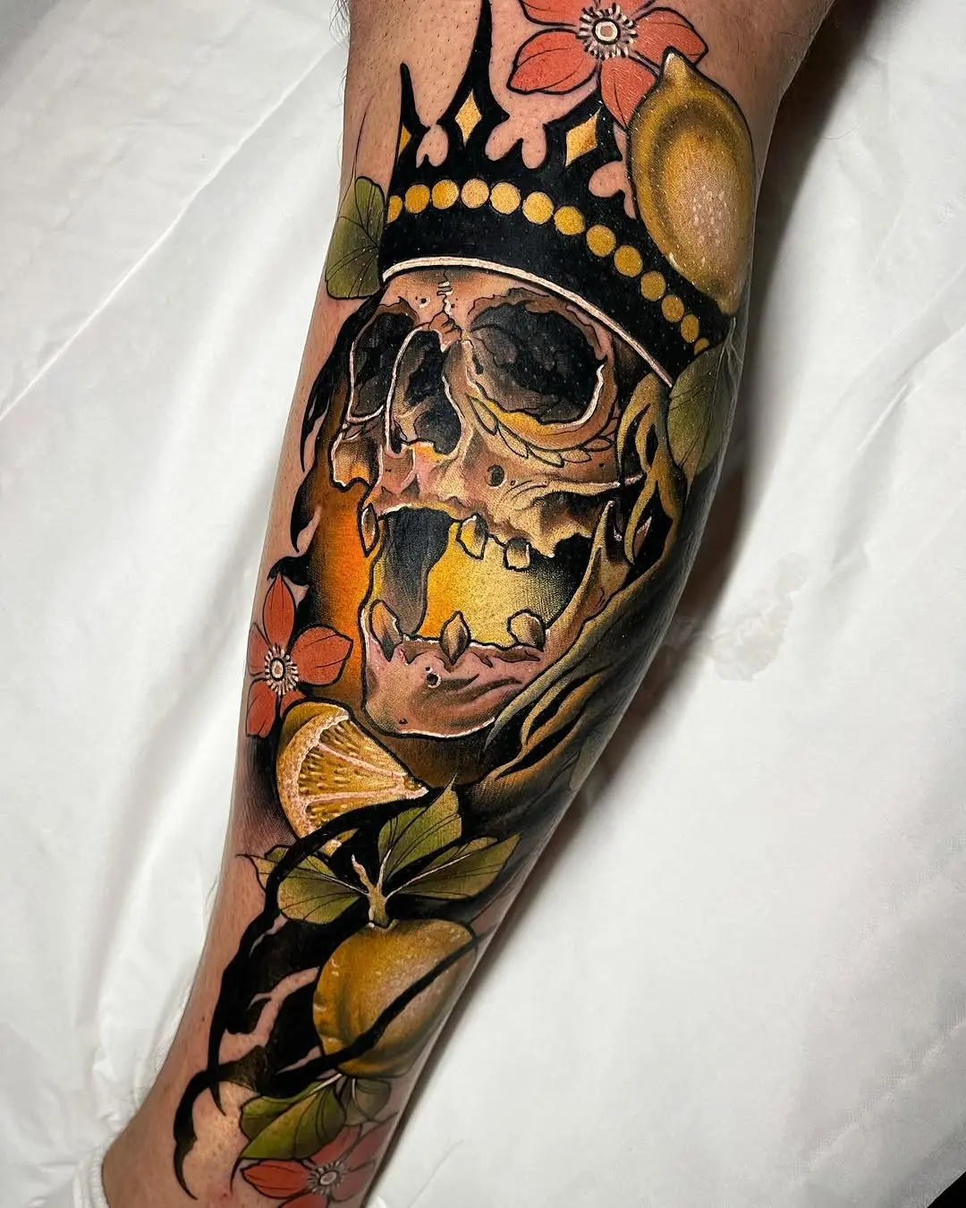 Dramatic Santa Muerte skull tattoo design