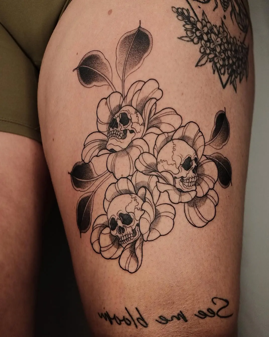 Elegant skulls entwined with blooming floral elements