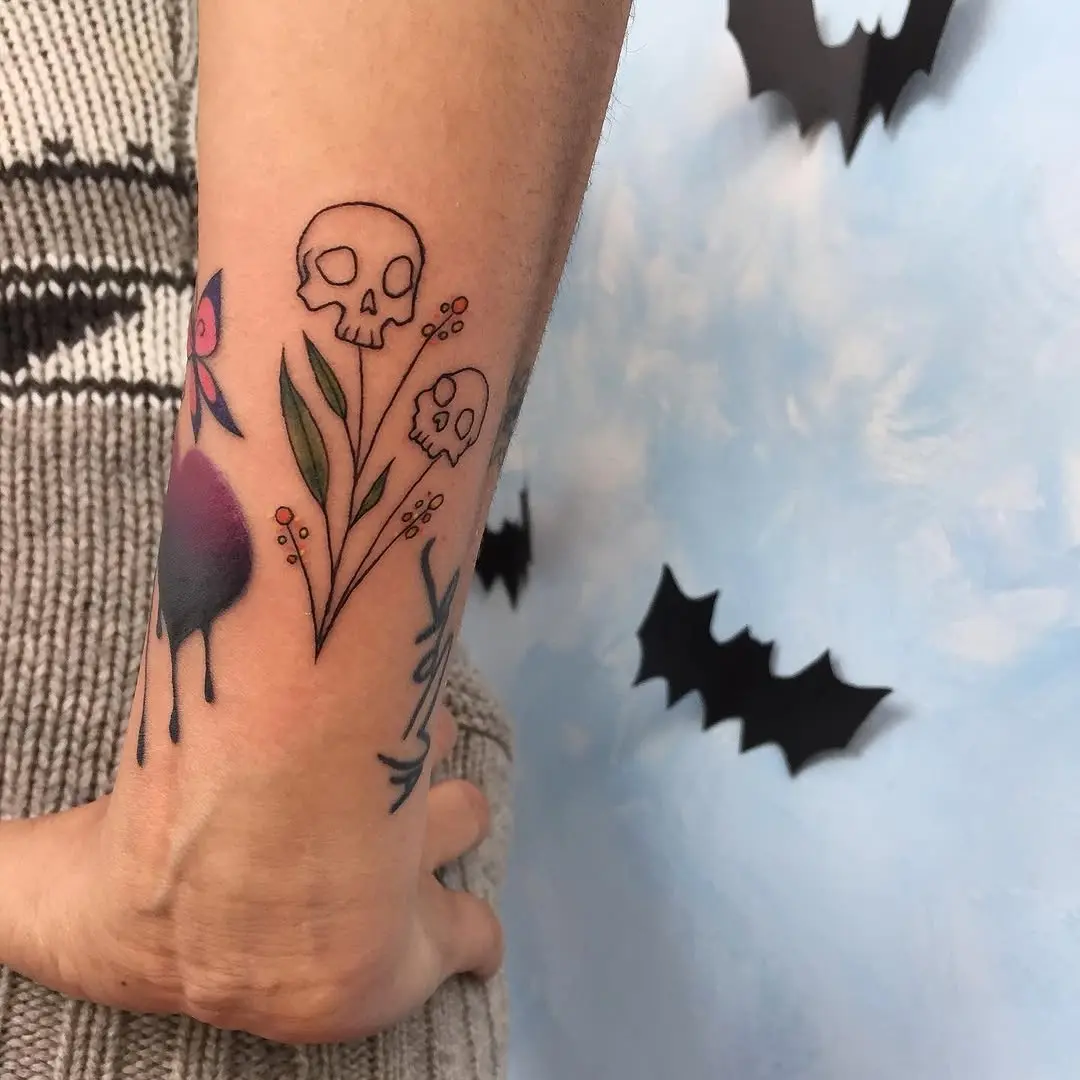 Bold skull flower tattoo with dark vibes
