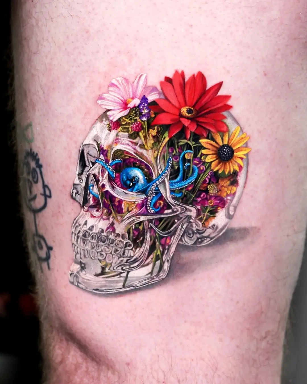 Vibrant skull filled with blooming flowers
