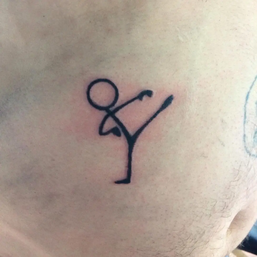 Dynamic Stick Figure Kick Tattoo Design