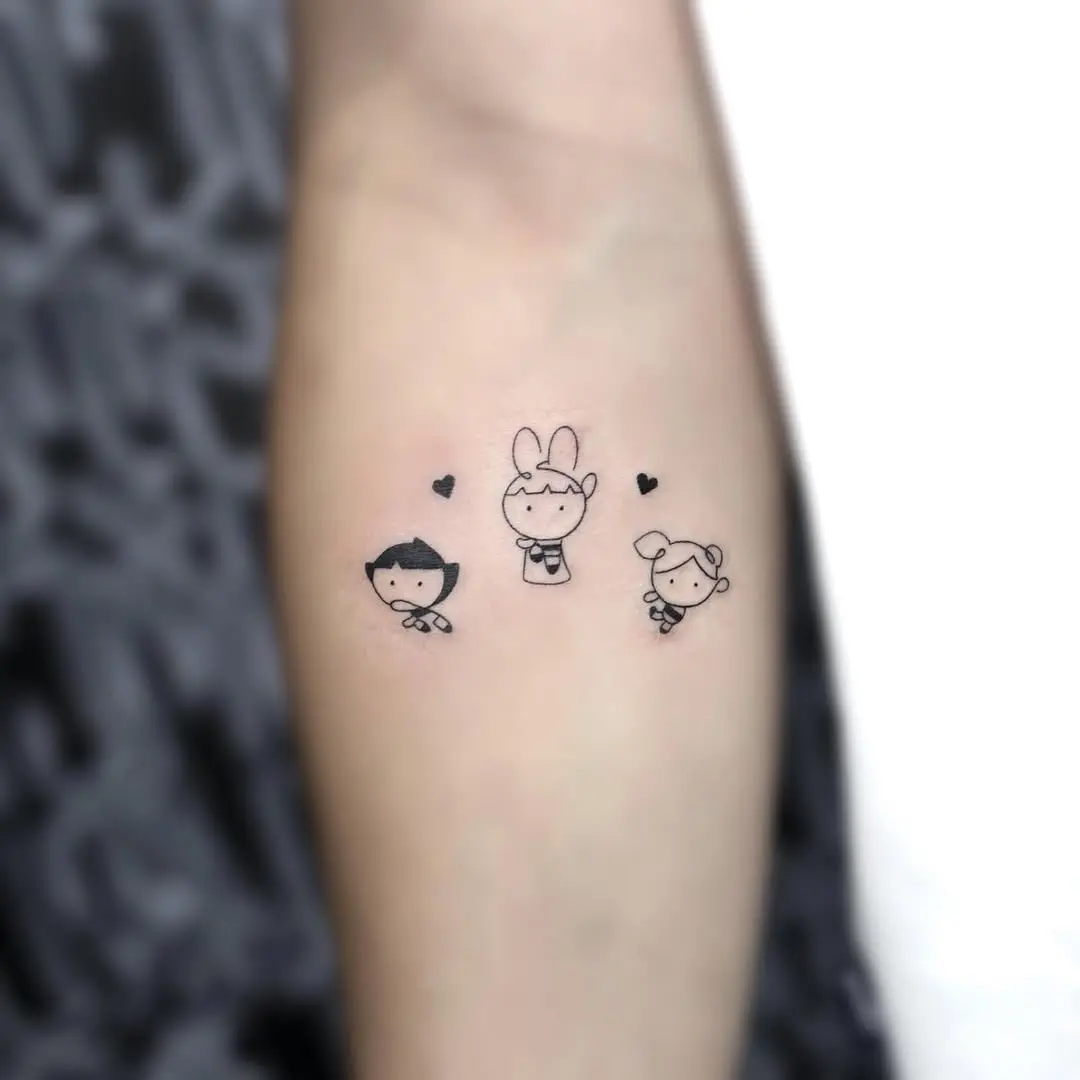 Charming stick figure tattoo trio with bunny
