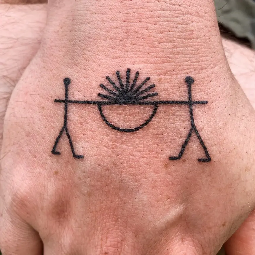 Playful stick figures celebrate the sun's warmth