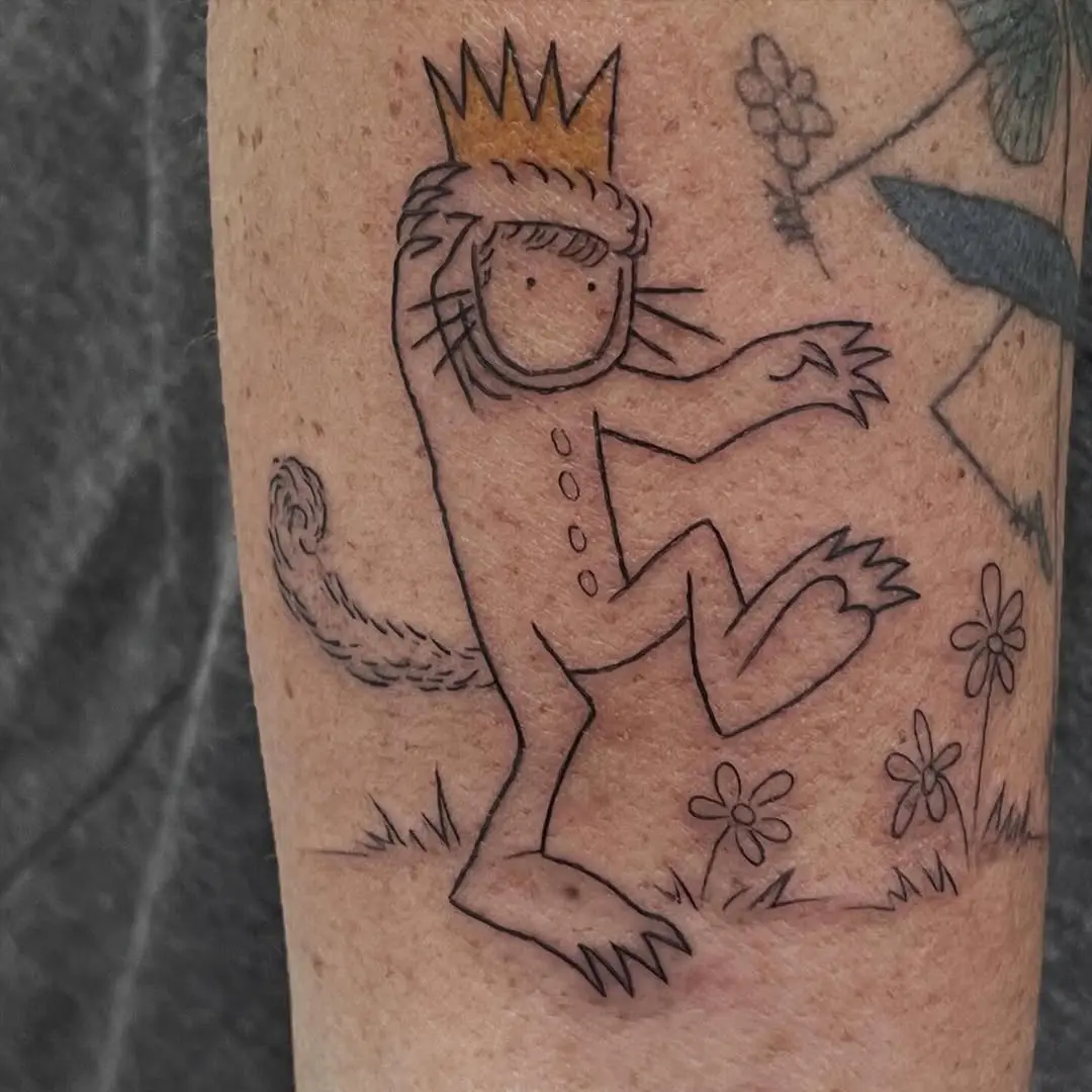 Playful stick figure cat wearing a crown