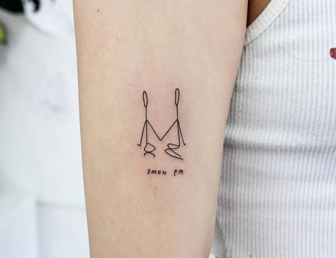 Cute stick figures holding hands tattoo design