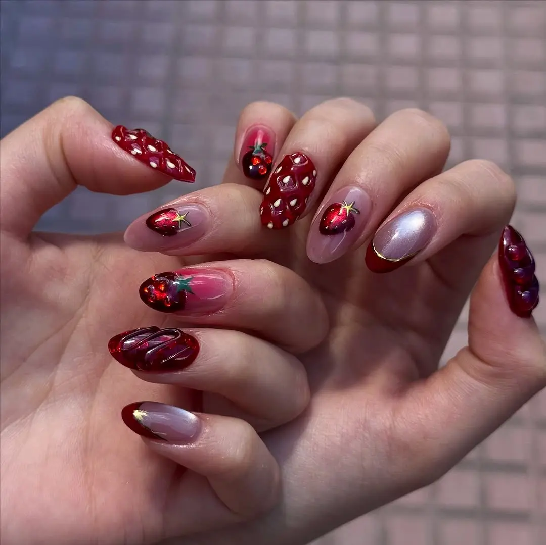 Vibrant strawberry-inspired nail art for summer