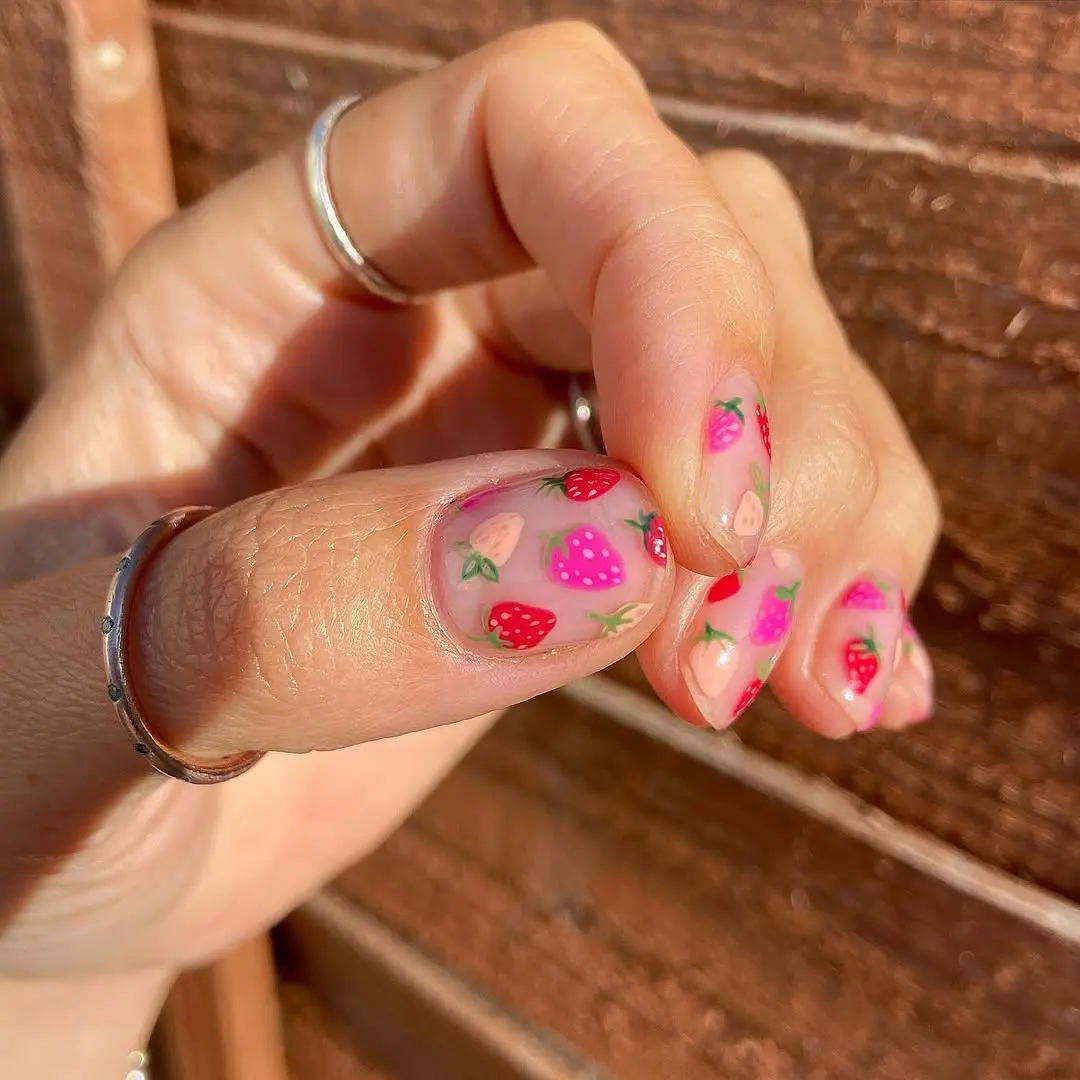 Charming Strawberry Nail Art for Summer Vibes