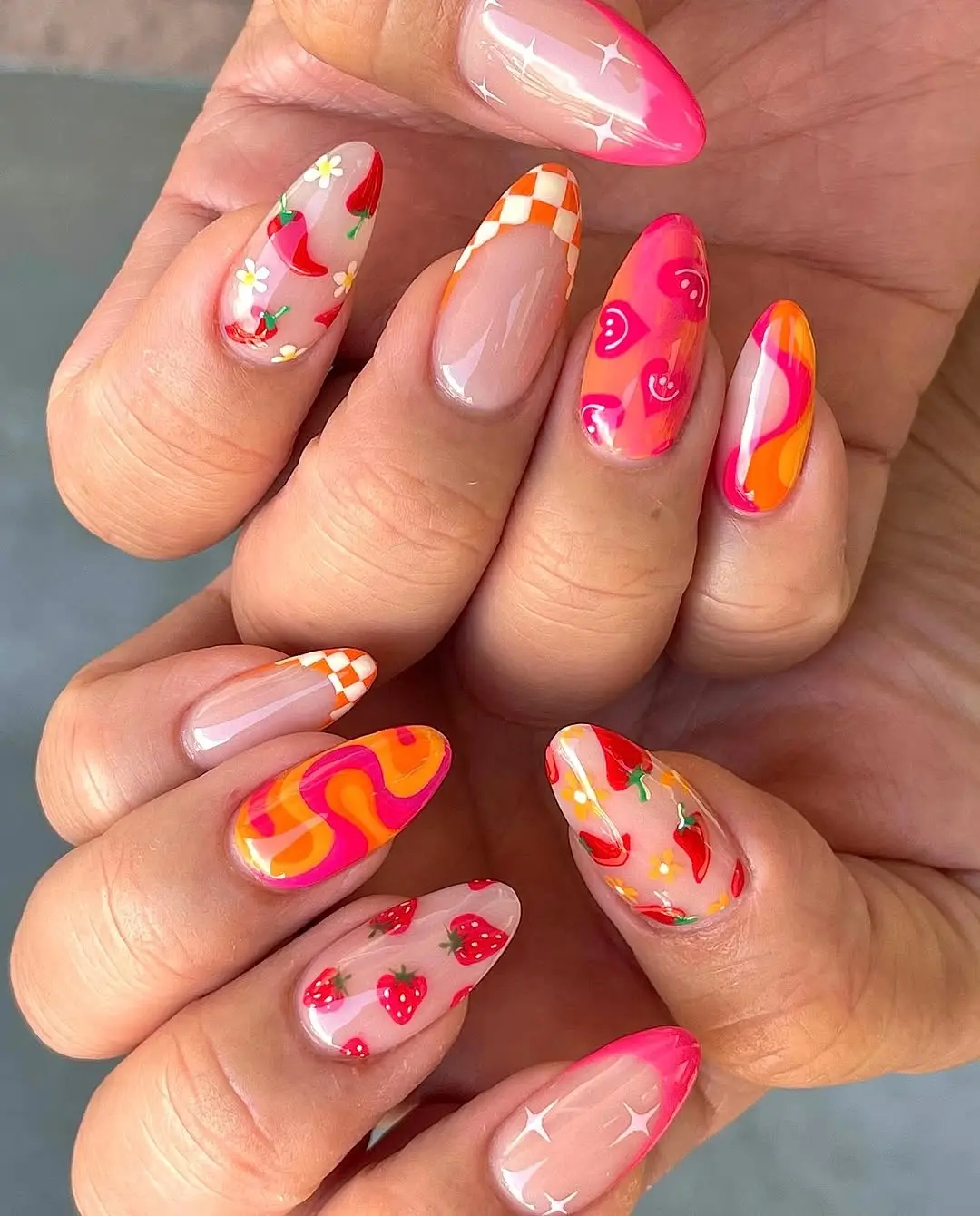 Colorful Strawberry Nail Art for a Fun Vibe