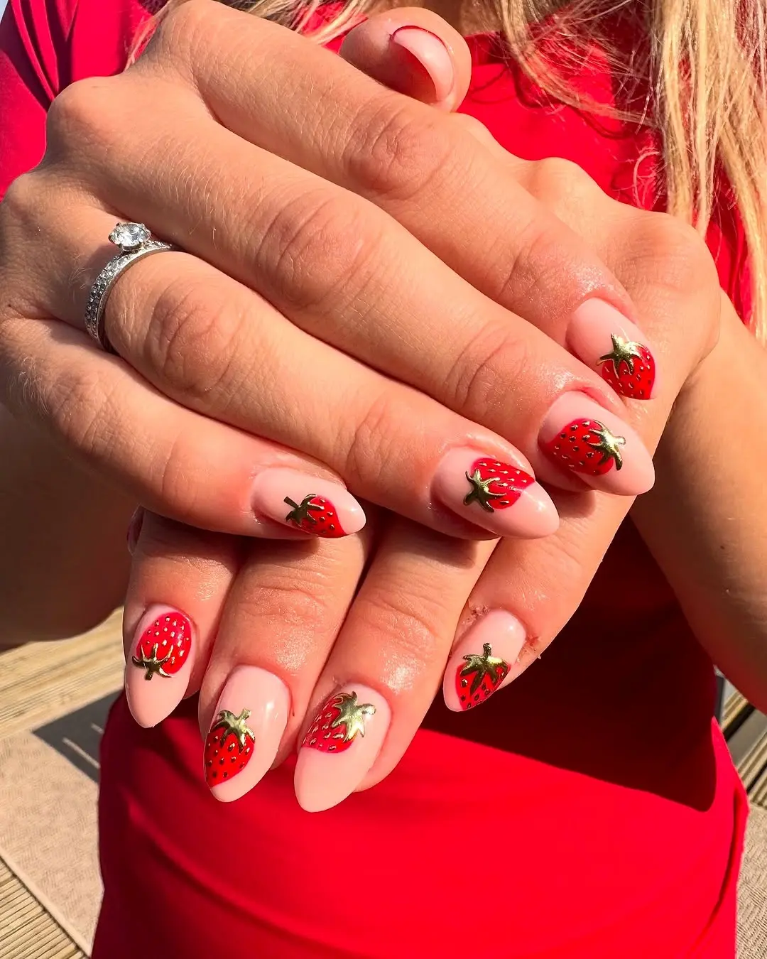 Vibrant strawberry nails for summer vibes