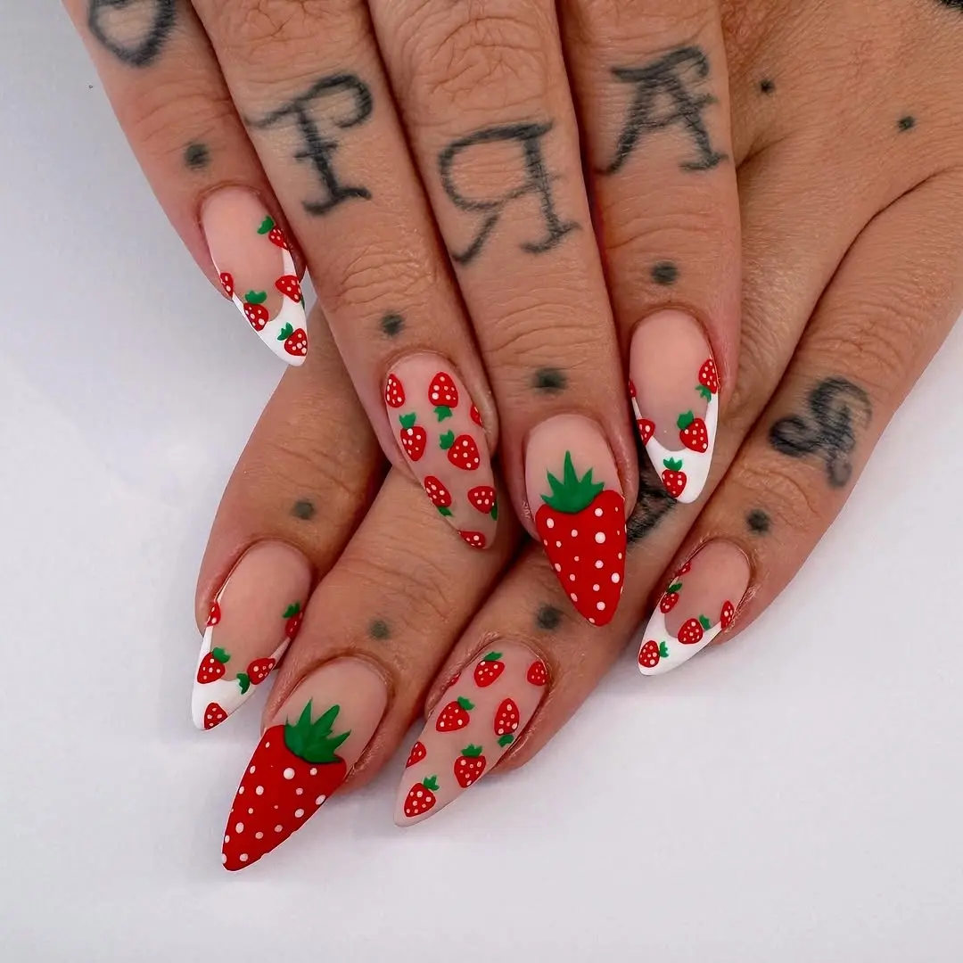 Cute strawberry-themed nail art design