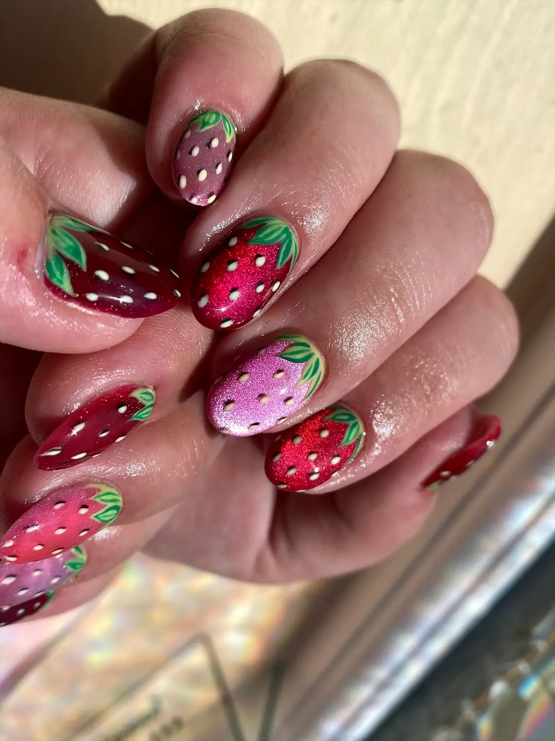 Vibrant Strawberry-Themed Nail Art Design