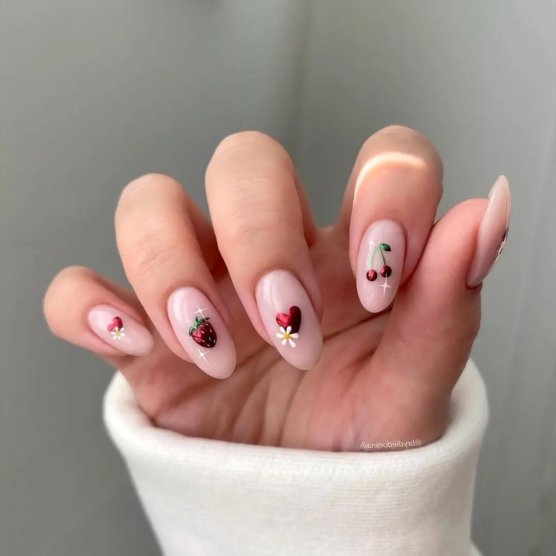 Cute strawberry and cherry nail art design