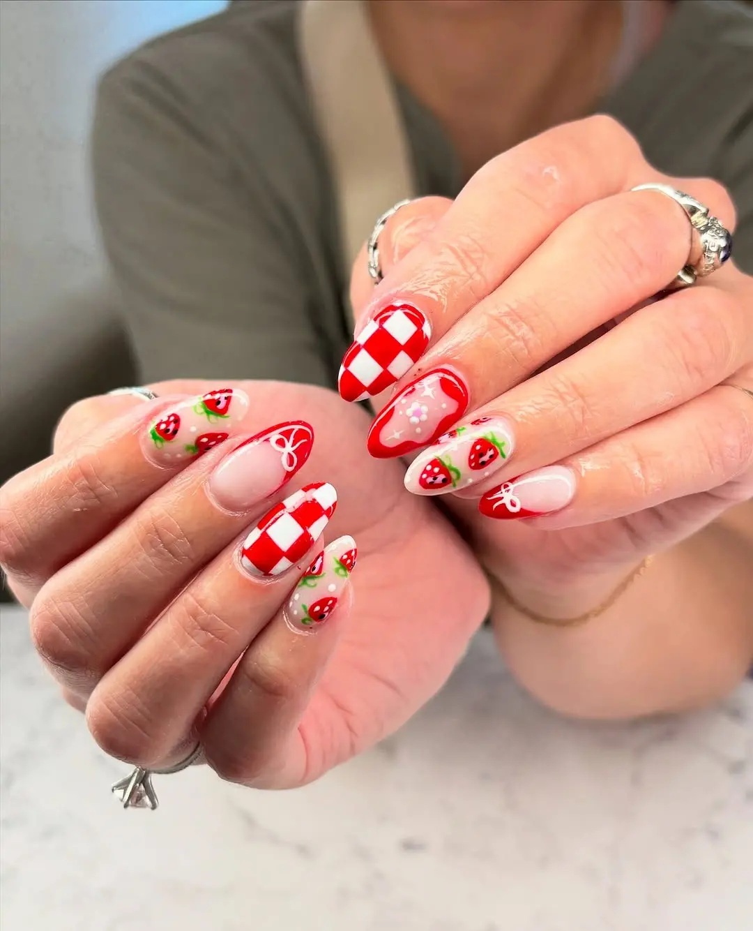 Vivid strawberry-inspired nail art design