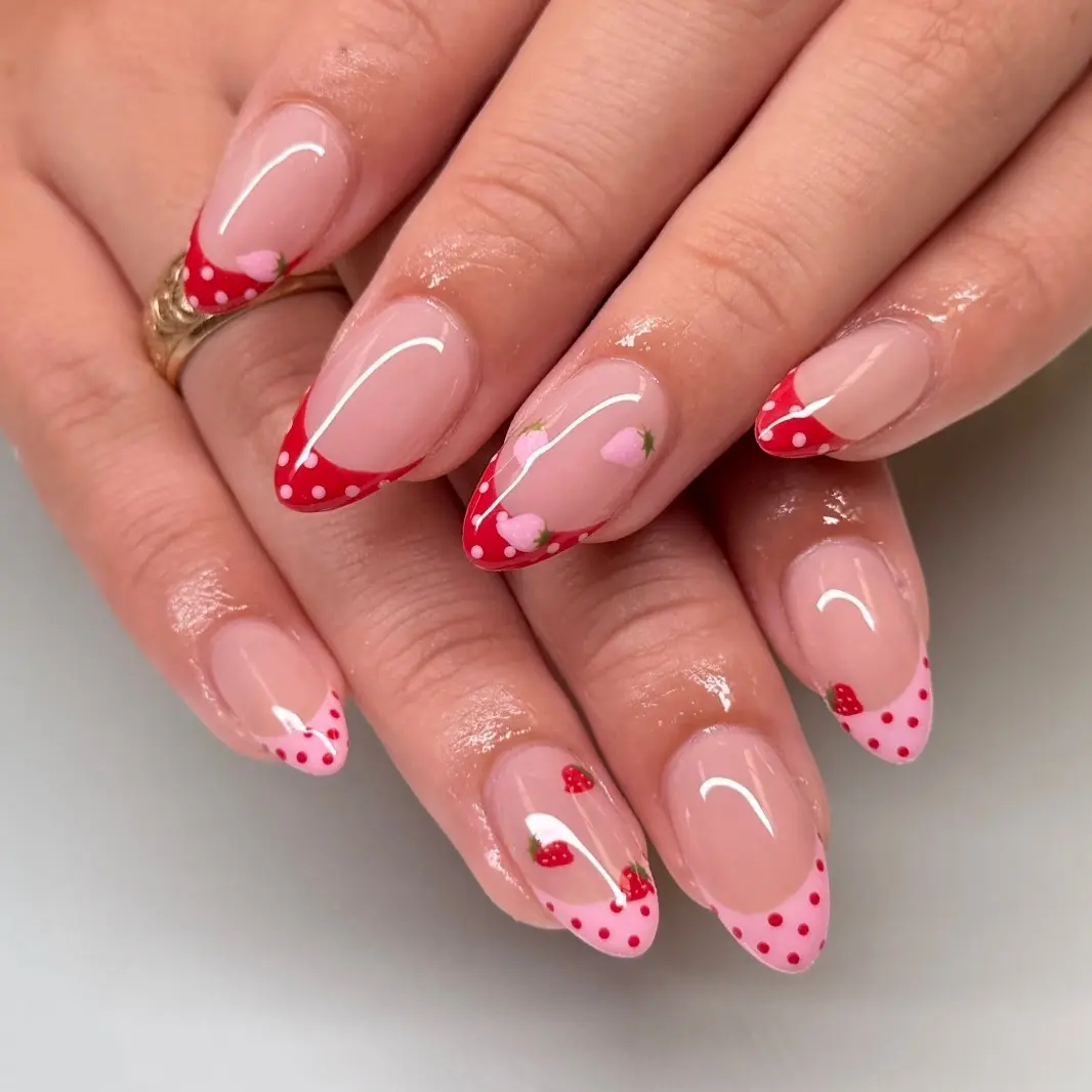 Charming strawberry French tip nail design