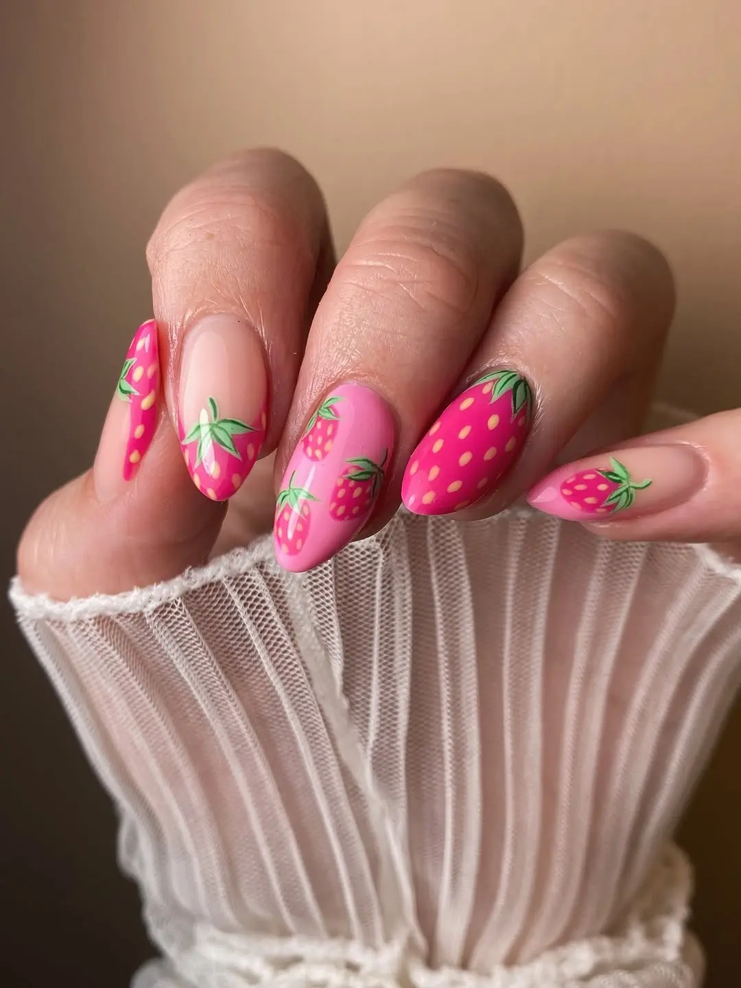 Playful strawberry nail art design for summer